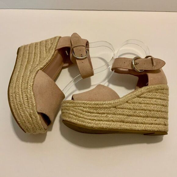 Marc Fisher Blush Pink Suede Ankle Strap Espadrille Wedge Sandals Buckle Sz 6 - Picture 8 of 11